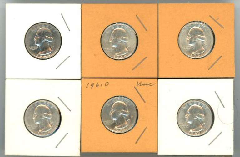 Run of 6 Diff. Choice BU Washington Quarters 1945-1962