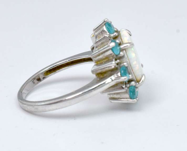 Synth Opal & CZ Ring in Sterling Silver