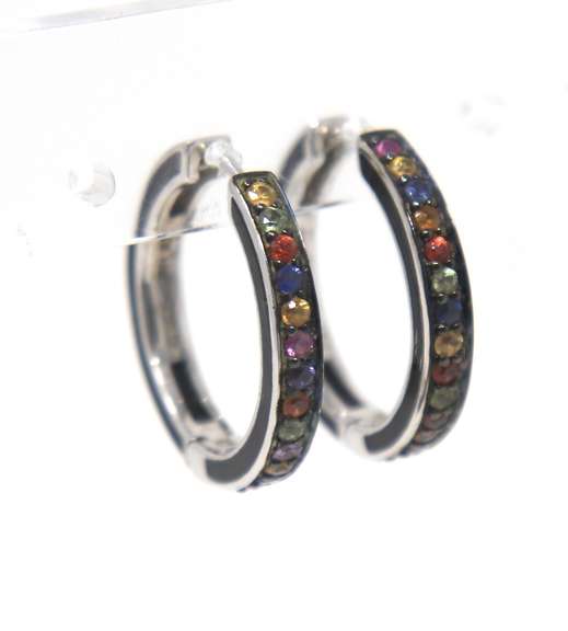 Effy Black Enamel Multi Color Sapphire Hoops