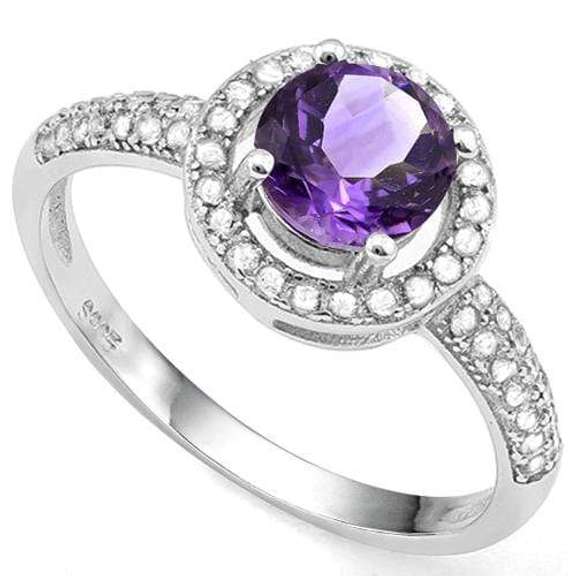 3/4 CT AMETHYST & 2/5 CT CREATED WHITE SAPPHIRE 925 STERLING SILVER RING