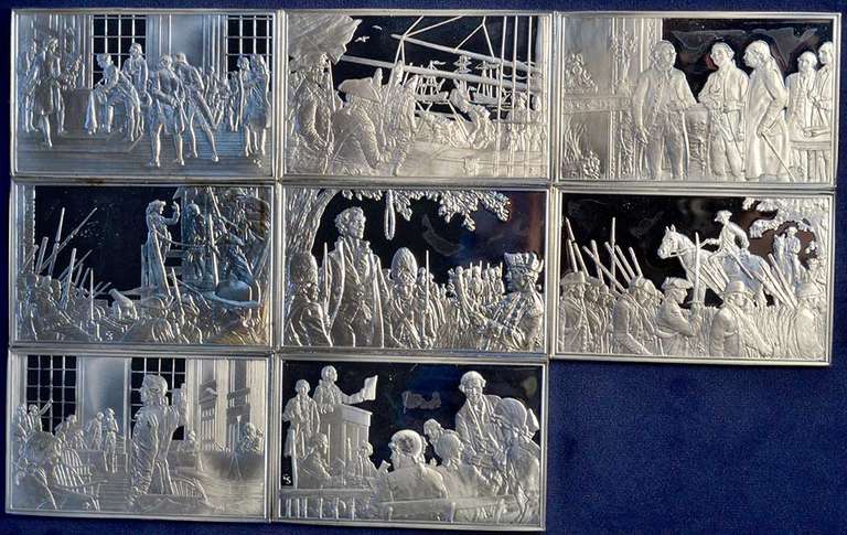 Lot of  7 Franklin Mint Bicentennial Council  The Thirteen Original States Sterling Silver Ingots
