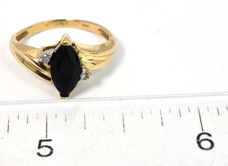 Edgy Black Garnet & Diamond Ring in 14KT Yellow Gold