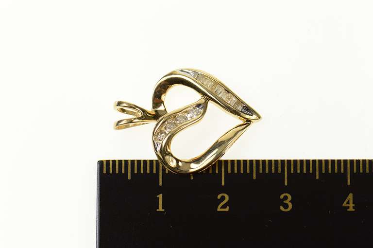 10K Yellow Gold Classic Curvy Diamond Encrusted Heart Pendant