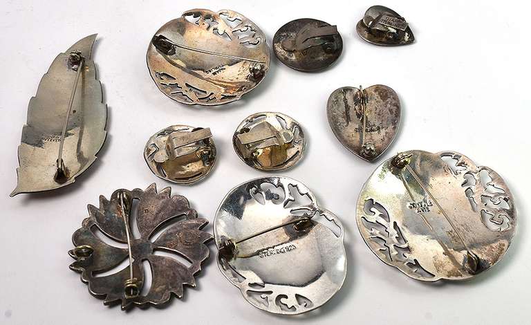 Lot of Sterling Silver Brooches and Clip-On Earrings