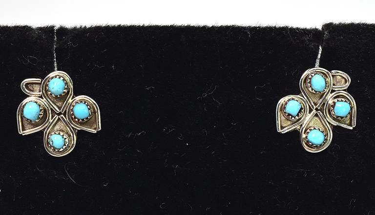 Adorable Thunderbird Turquoise Sterling Silver Earrings