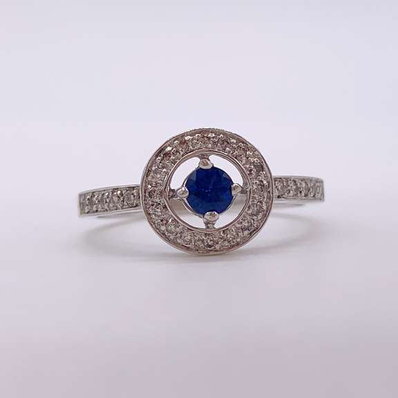 14kt Gold, Blue Sapphire, & Diamond Ring