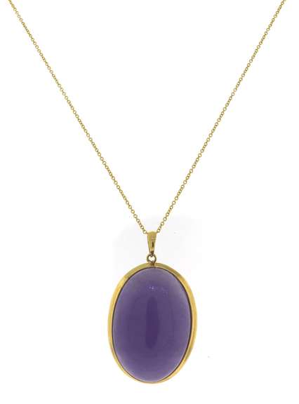 Precious Oval Purple Jade Cab Yellow Gold Necklace