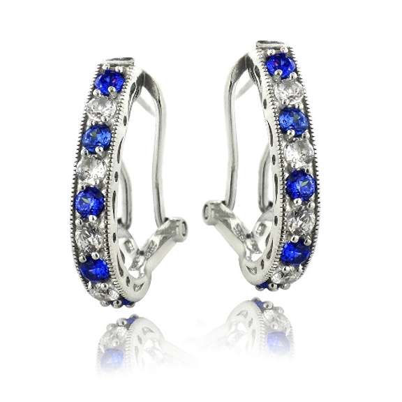 Sterling Silver 2.5ct Created Blue & White Sapphire Oval Clutchless Earrings