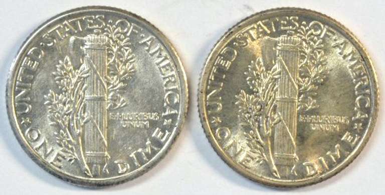 Flashy BU 1927 & 1934 Mercury Dimes