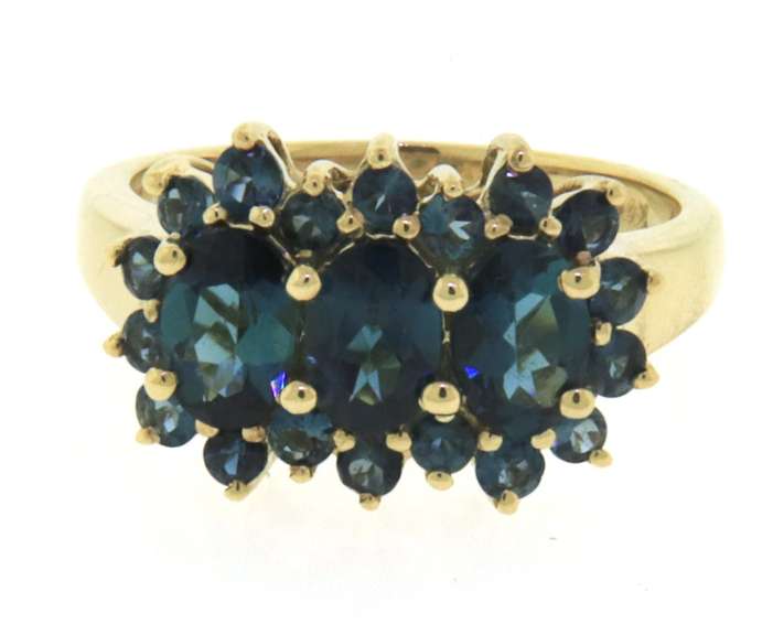 Wonderful 3 Stone Blue Topaz Yellow Gold Ring