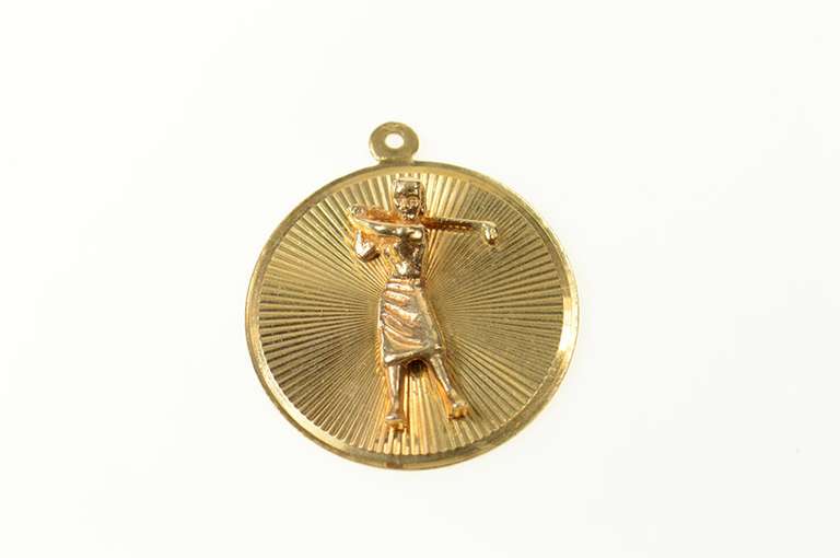 14K Yellow Gold Retro Lady Golfer Golf Tournament Round Charm/Pendant