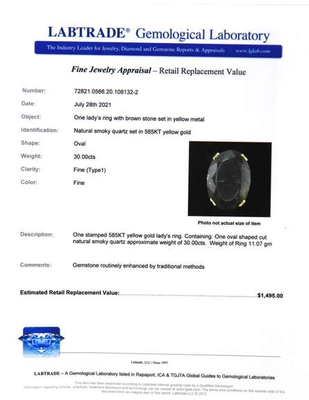 Charming Oval Shaped Cut Natural Smokey Quartz Ring