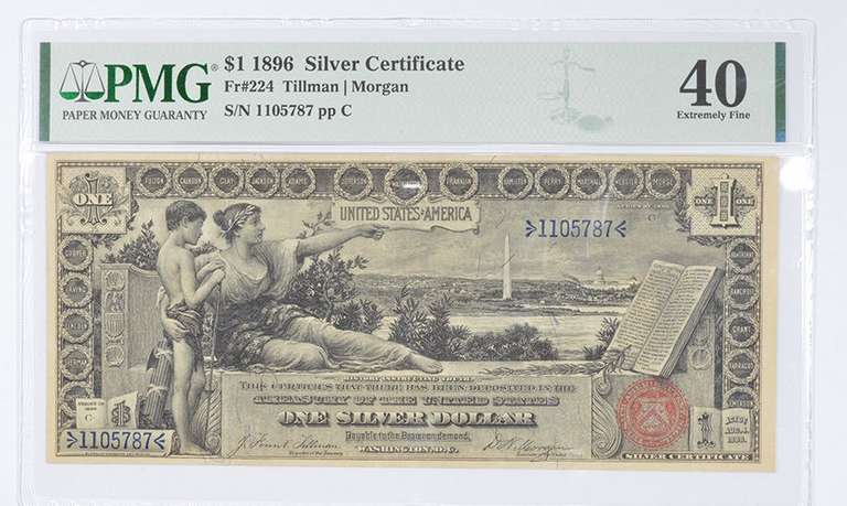 1896 $1 FR#224 Silver Certificate PMG 40 Extremely Fine Good Embossing