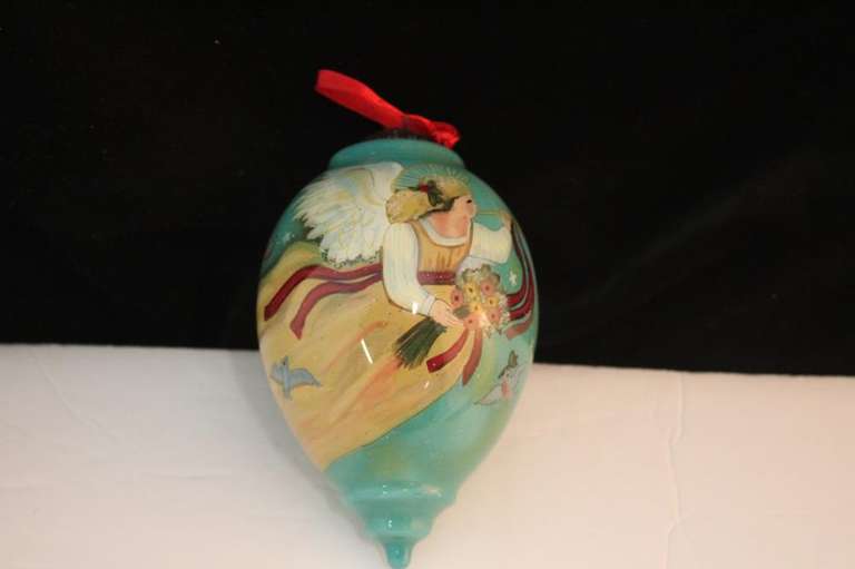 Large Tear Shape Ornament Hand Painted Angel