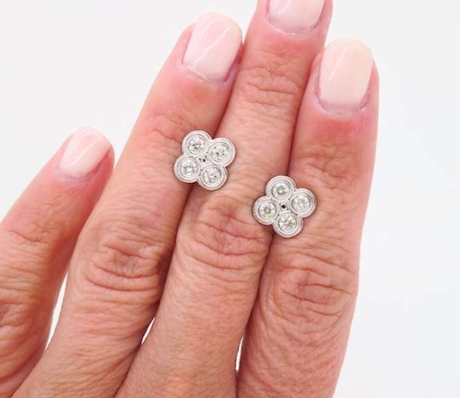 Clover Diamond Earrings in 14k White Gold