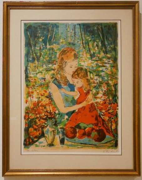 Beautiful Lithograph in color of a Mother and her Child B.Herbert