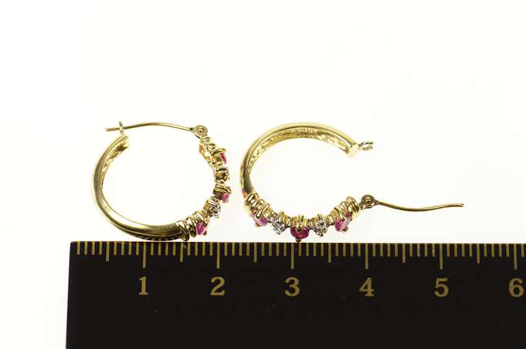 10K Yellow Gold Ruby Diamond Classic Hoom Statement Earrings