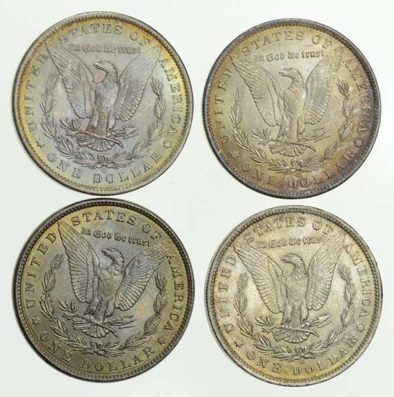 Lot (4) 1884-O 1885-O & 1886 Morgan Silver Dollars - Toned Choice Unc