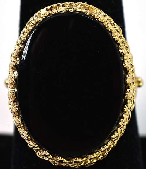 Gorgeous Gothic Onyx Ring in 14KT Yellow Gold