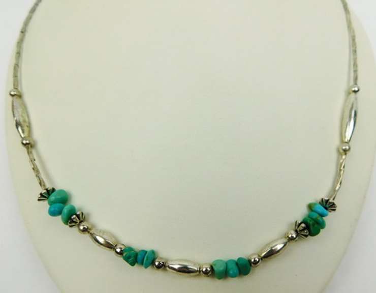 Vintage Native American Sterling Turquoise Necklace
