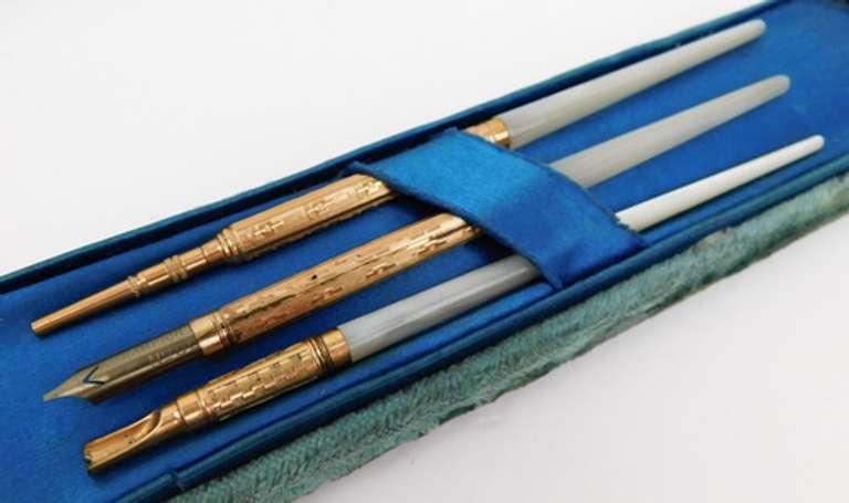 Antique Mother of Pearl & Gold-Filled 3 Piece Writing Set