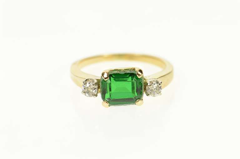 14K Yellow Gold Emerald Cut Sim. Emerald Diamond Classic Ring