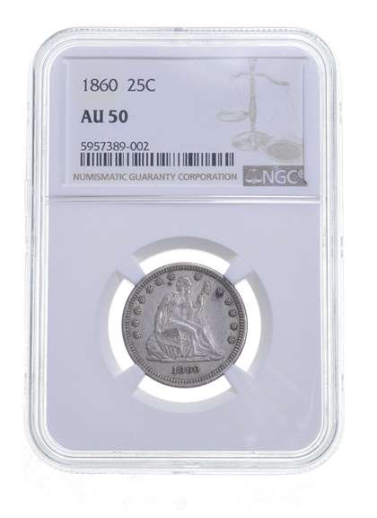 AU50 1860 Seated Liberty Quarter - Graded NGC