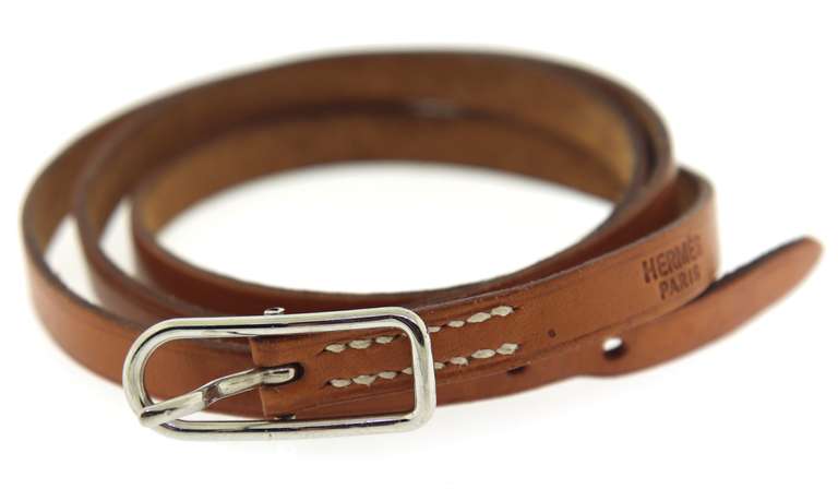Hermes Brown Leather Silver Hapi Triple Tour Wrap Bracelet