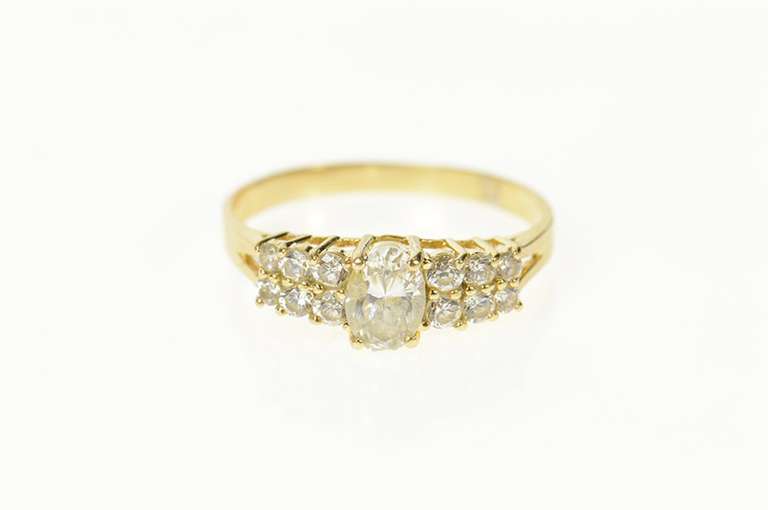 14K Yellow Gold Oval Cluster Accent Travel Engagement Ring