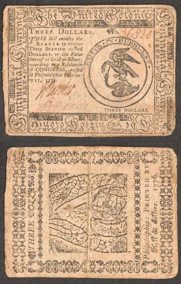 Three Dollar Continental=Philadelphia 1776=Very Fine