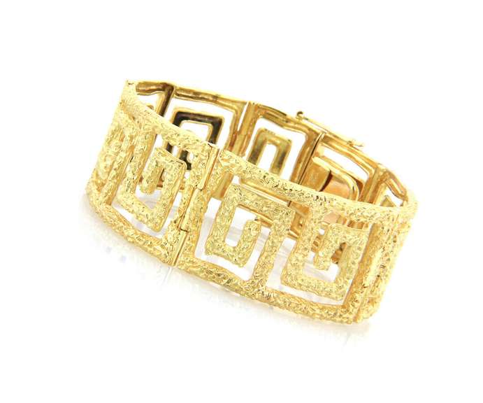 Unforgettable 18kt Illias Lalaounis Hammered Greek Key Bracelet