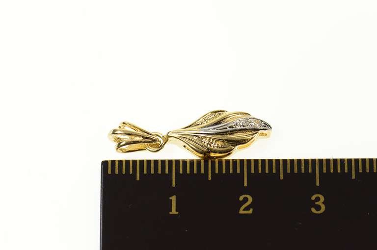 14K Yellow Gold Two Tone Diamond Accent Wavy Statement Pendant