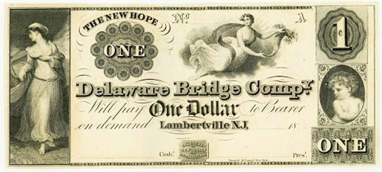 Gem Crisp 1800's $1 Note The New Hope Delaware Bridge Co. Lambertville N. J.!