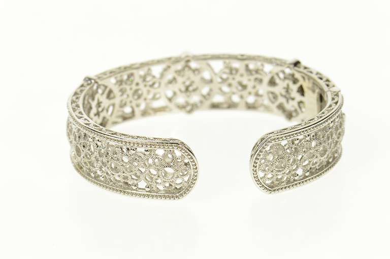 Sterling Silver Judith Ripka Filigree Floral Cuff Statement Bracelet