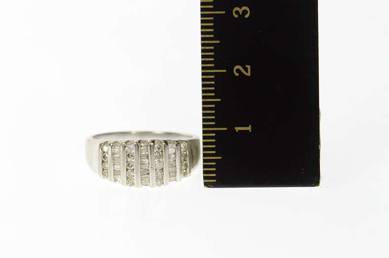 10K White Gold Diamond Channel Graduated Statement Band Ring