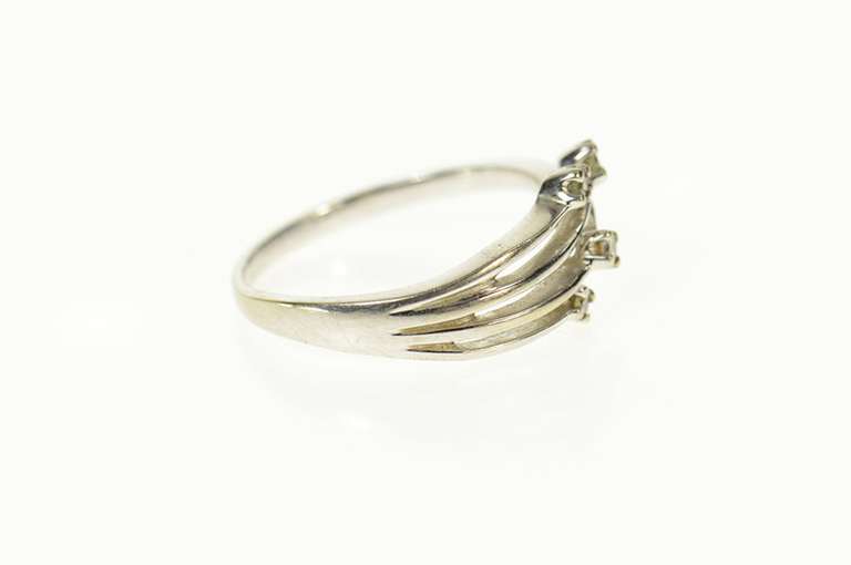 14K White Gold Fanned Diamond Layered Design Band Ring