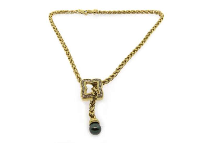 18kt David Yurman Diamond and Pearl Quatrefoil Lariat Necklace