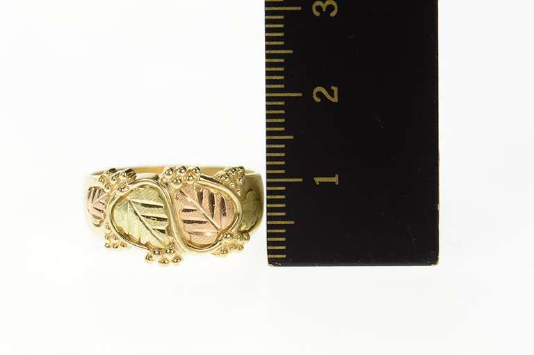 10K Yellow Gold Textured Black Hills Leaf Statement Band Ring