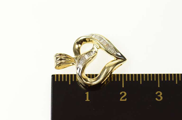 10K Yellow Gold Classic Baguette Diamond Heart Love Pendant