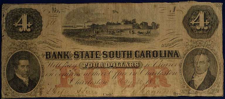Bank Of The State Of South Carolina $4, Circulated. #S-952