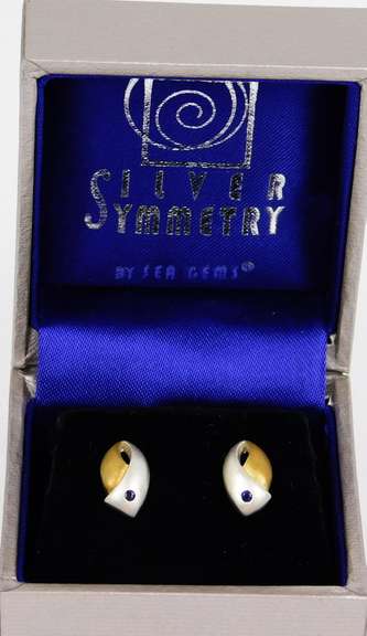 Sterling Ribbon Earrings with Blue Sapphires