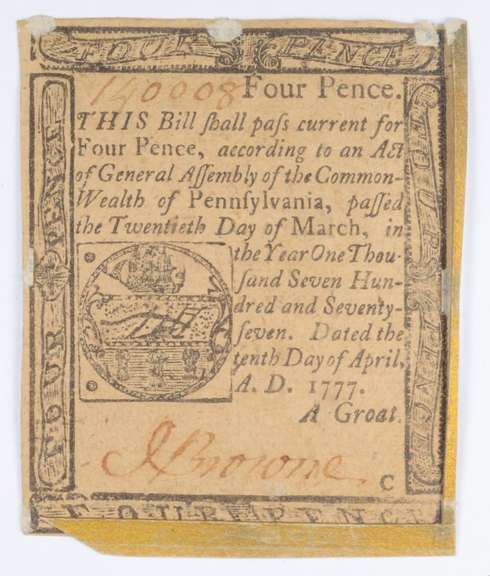 1777 Colonial Pennsylvania - Philadelphia 4 Pence Note