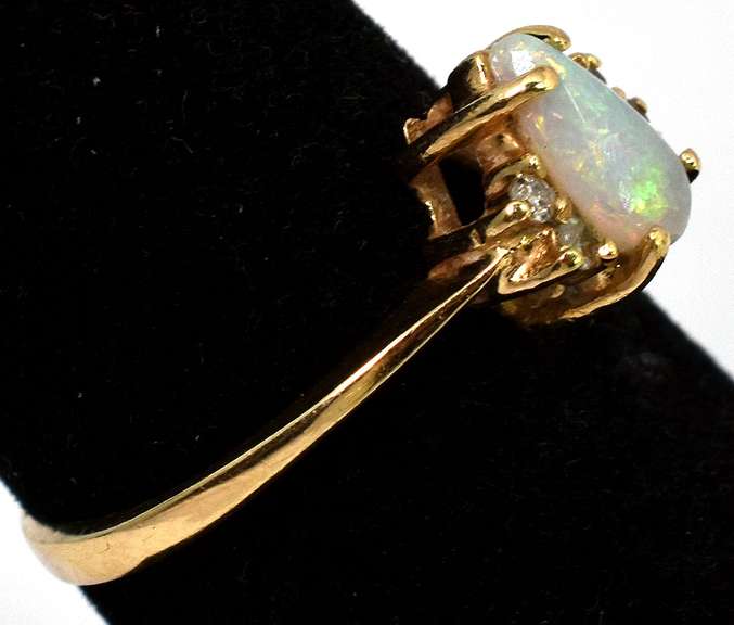 Charming Opal & Diamond Accent Ring in 14KT Yellow Gold