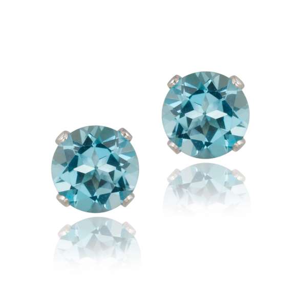 Sterling Silver 3.2ct Swiss Blue Topaz Stud Earrings, 7mm