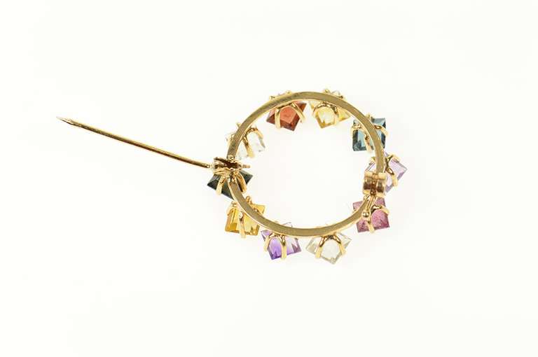 14K Yellow Gold Retro Princess Sim. Multi Colored Stone Pin/Brooch