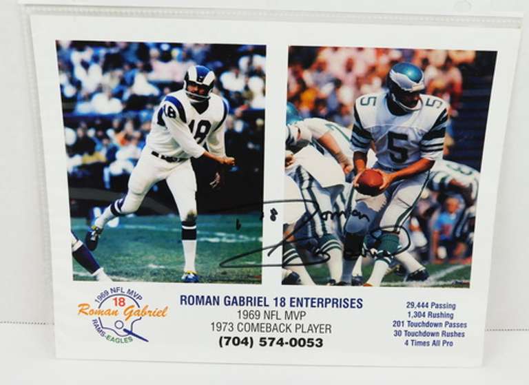 Roman Gabriel Autographed Color Print & Stat Sheet