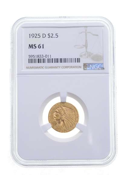 MS61 1925-D $2.50 Indian Head Gold Quarter Eagle - Graded NGC