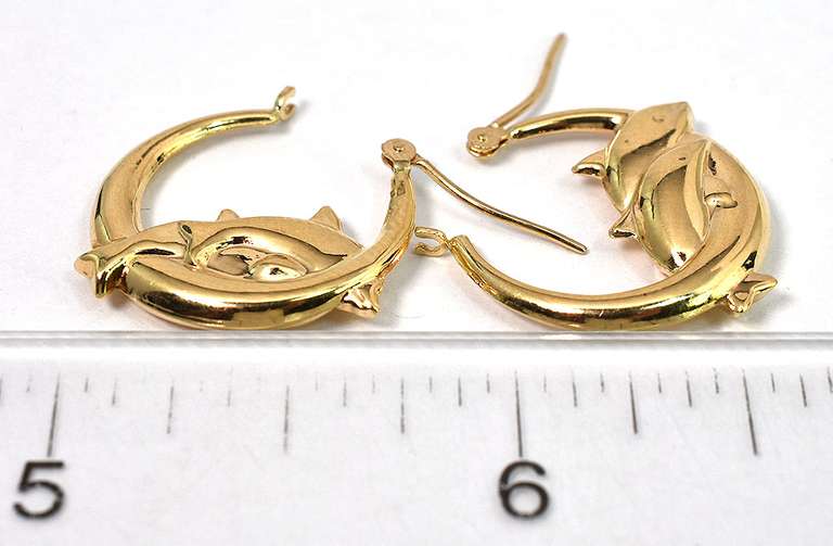 Adorable Dolphin Hoop Earrings in 14KT Yellow Gold