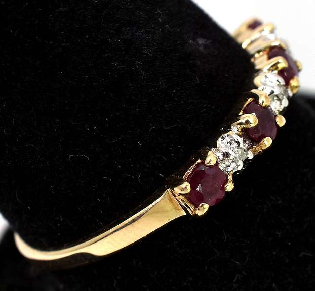 The Daintiest Ruby & Diamond Band in Yellow Gold