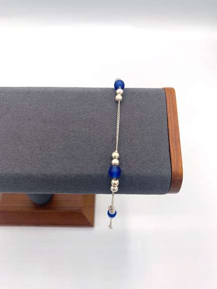 Sterling silver bracelet with blue and silver beads